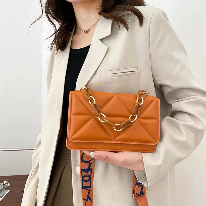 Fashion Women Shoulder Bag Handbags PU Leather Flap Female Large Capacity Metal Chain Casual Crossobdy Clutch Pouch