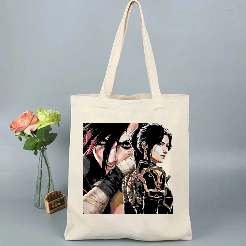 Arcane-Vi Print Graphic Tote Bag Women Men Canvas Handbags Fashion Teen Handbags