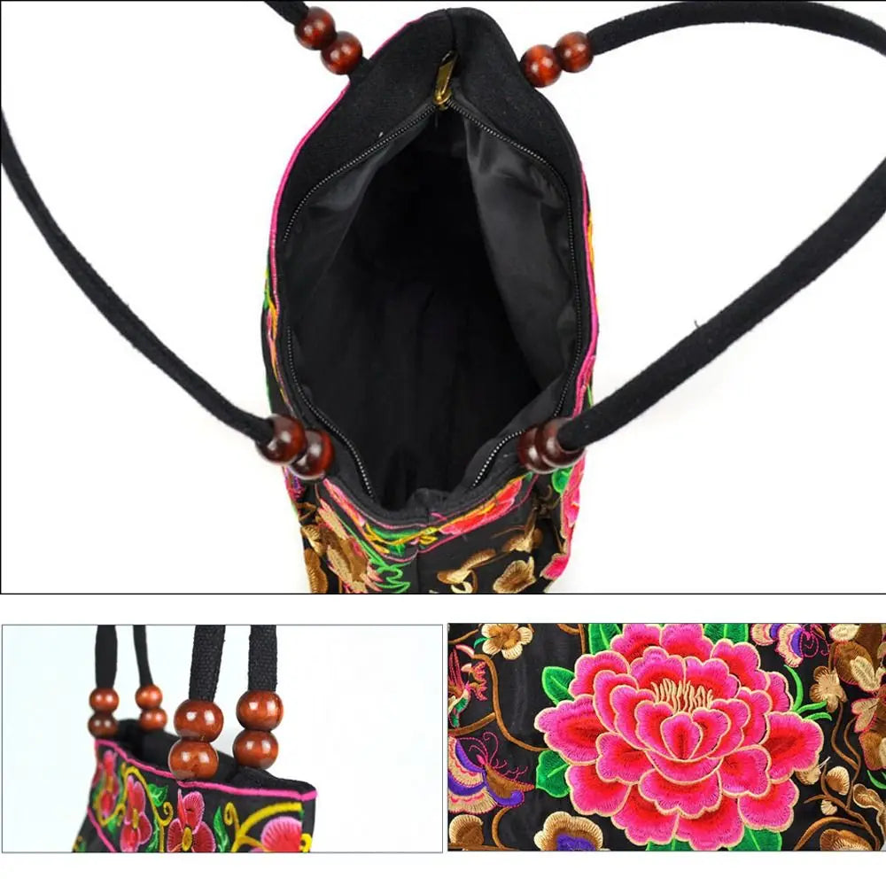 Fashion Embroidered Women's Canvas Handbags Ethnic Floral Embroidered Women's Handbags Bucket Bag