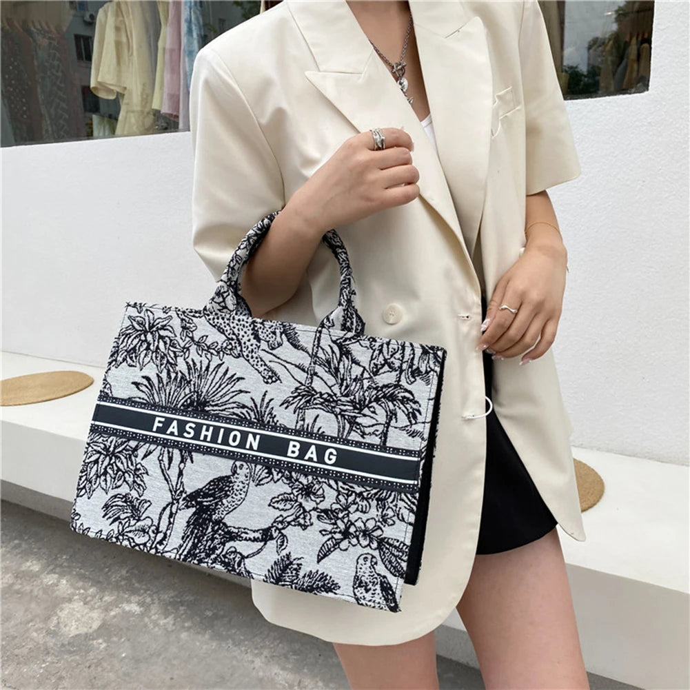 Fashion Ladies Canvas Printing Top-handle Tote Bag Female Casual Printing Creative Design Large Capacity Handbags