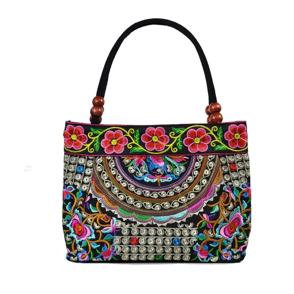 Fashion Embroidered Women's Canvas Handbags Ethnic Floral Embroidered Women's Handbags Bucket Bag