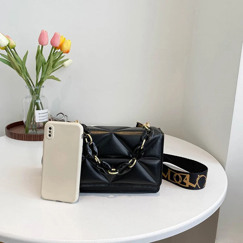 Fashion Women Shoulder Bag Handbags PU Leather Flap Female Large Capacity Metal Chain Casual Crossobdy Clutch Pouch