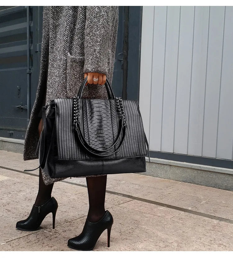 Women handbag luxury Simple crocodile leather handbags Chain Women's shoulder bag black big Totes