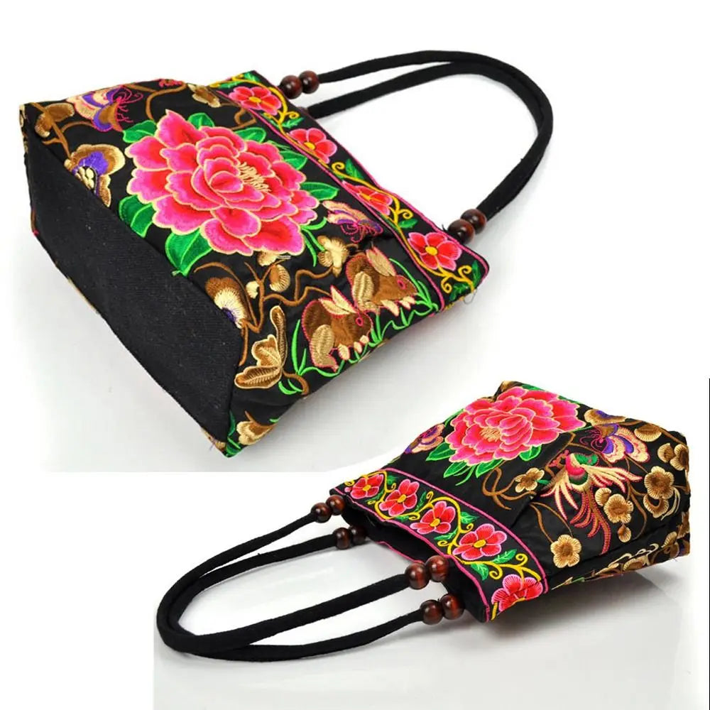 Fashion Embroidered Women's Canvas Handbags Ethnic Floral Embroidered Women's Handbags Bucket Bag