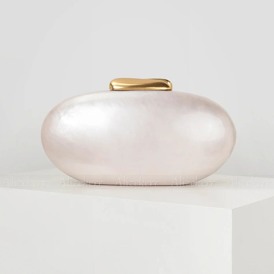 Alizekerr Oval Shaped Acrylic Evening Handbags For Wedding Party Women Boutique Elegant Clutch Purses Ladies Chain Shoulder Bags