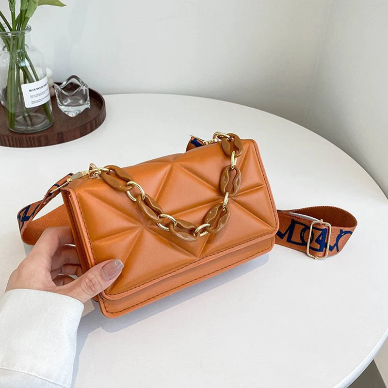 Fashion Women Shoulder Bag Handbags PU Leather Flap Female Large Capacity Metal Chain Casual Crossobdy Clutch Pouch