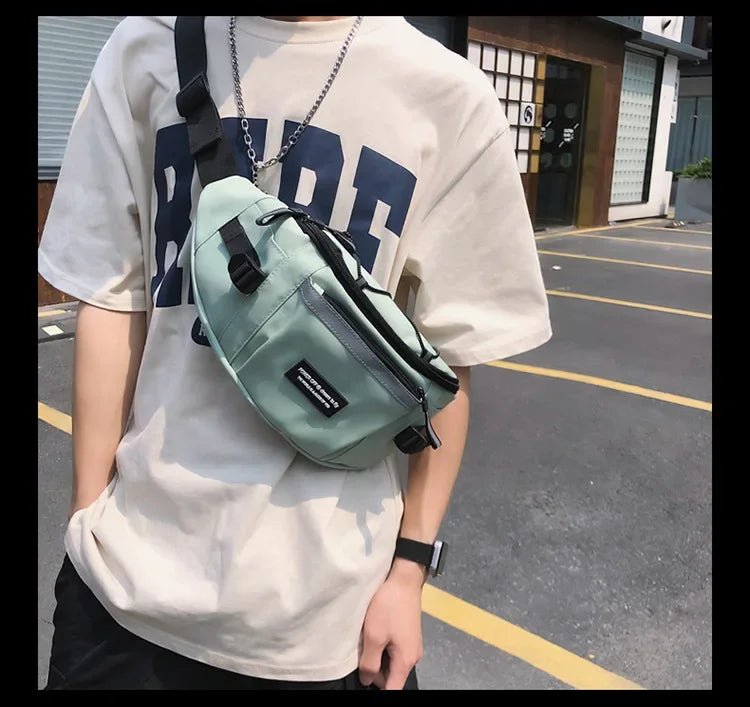 Korean Y2K Chest Bag Women and Men Purses and Handbags Reflective Stripe Waist Bag Student Crossbody Bags Sling Shoulder Bag