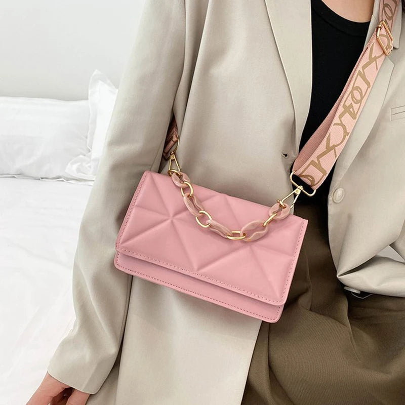 Fashion Women Shoulder Bag Handbags PU Leather Flap Female Large Capacity Metal Chain Casual Crossobdy Clutch Pouch