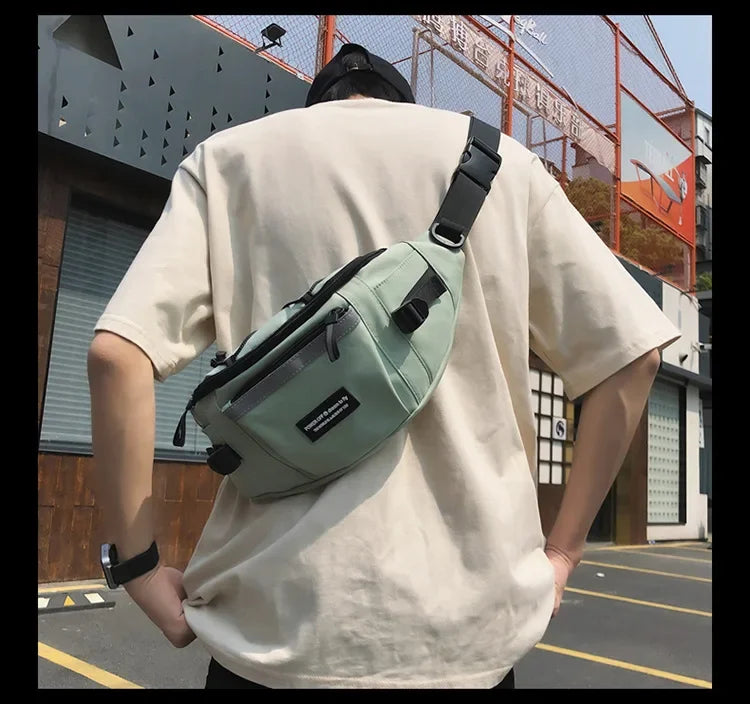 Korean Y2K Chest Bag Women and Men Purses and Handbags Reflective Stripe Waist Bag Student Crossbody Bags Sling Shoulder Bag