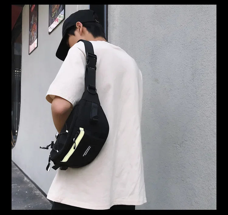Korean Y2K Chest Bag Women and Men Purses and Handbags Reflective Stripe Waist Bag Student Crossbody Bags Sling Shoulder Bag