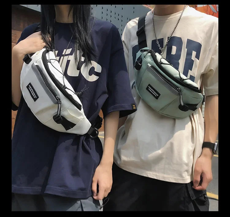 Korean Y2K Chest Bag Women and Men Purses and Handbags Reflective Stripe Waist Bag Student Crossbody Bags Sling Shoulder Bag
