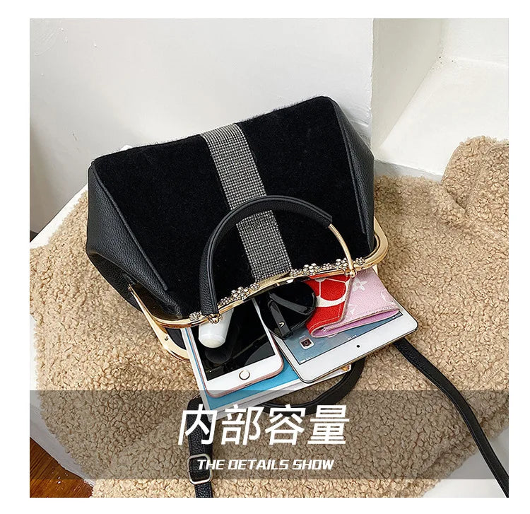 Lady handbags 2025 new set auger fashionable joker imitation horsehair atmosphere one shoulder clip with the bag in bag
