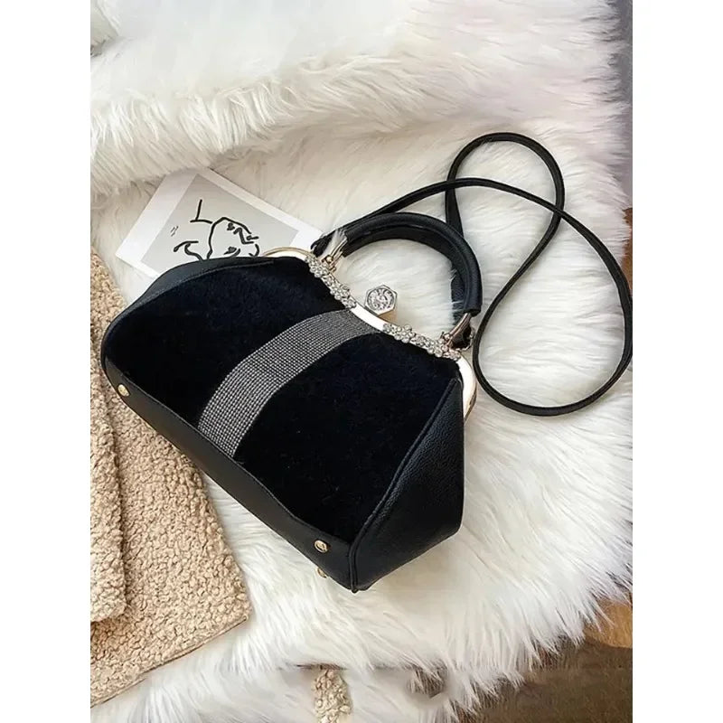 Lady handbags 2025 new set auger fashionable joker imitation horsehair atmosphere one shoulder clip with the bag in bag