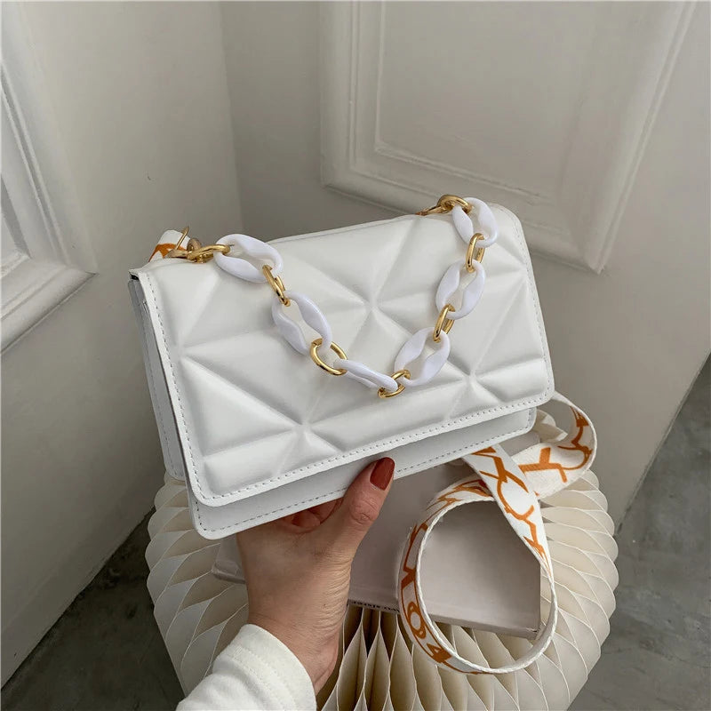 Fashion Women Shoulder Bag Handbags PU Leather Flap Female Large Capacity Metal Chain Casual Crossobdy Clutch Pouch