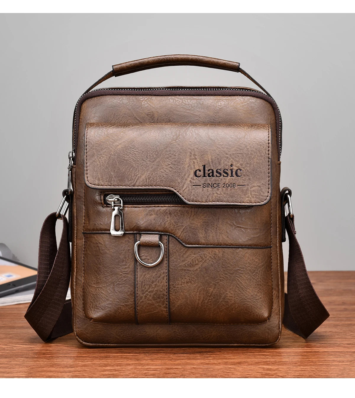 2024 New Vintage Men Crossbody Bag Leather Shoulder Bag For Men Handbags Brown Business Large Capacity Messenger Side Bags Male
