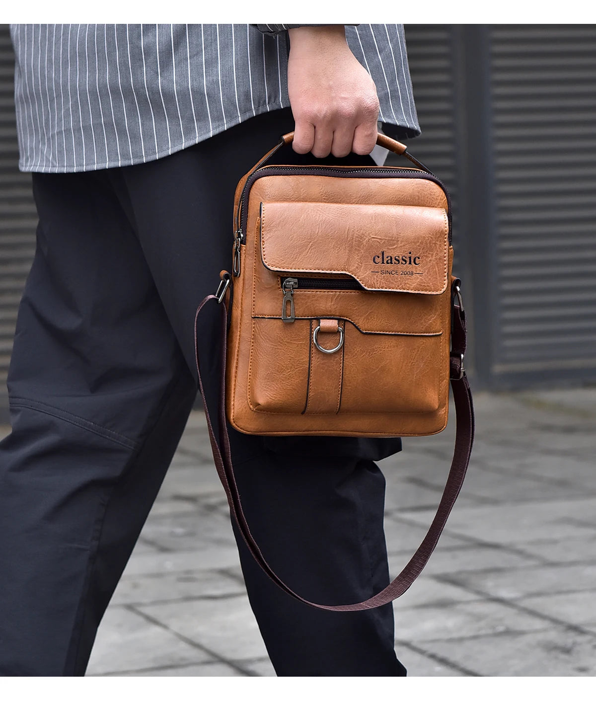 2024 New Vintage Men Crossbody Bag Leather Shoulder Bag For Men Handbags Brown Business Large Capacity Messenger Side Bags Male