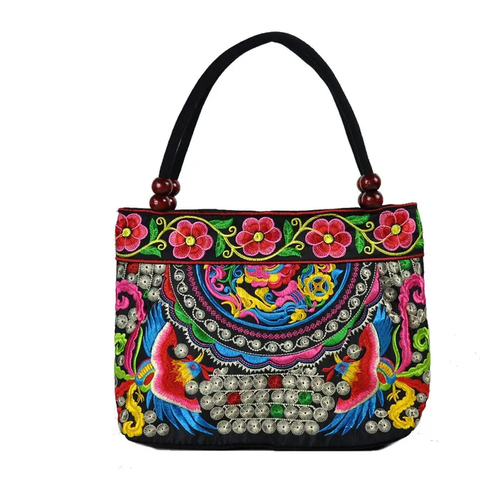 Fashion Embroidered Women's Canvas Handbags Ethnic Floral Embroidered Women's Handbags Bucket Bag