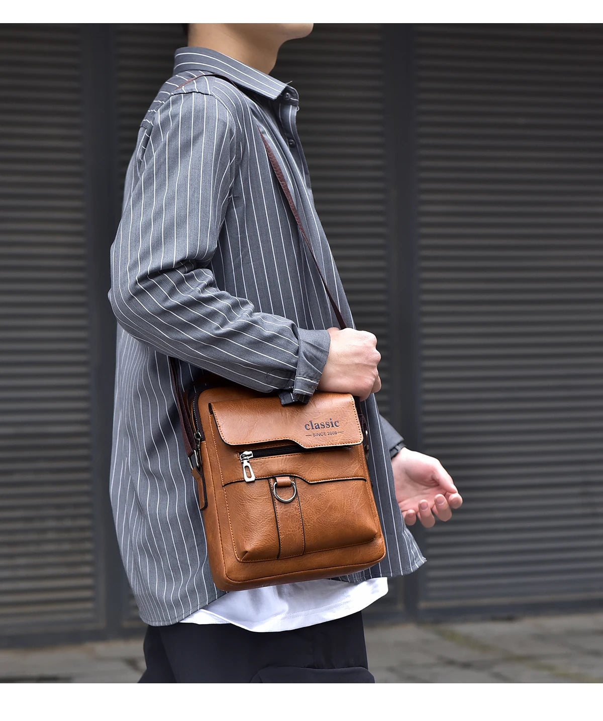 2024 New Vintage Men Crossbody Bag Leather Shoulder Bag For Men Handbags Brown Business Large Capacity Messenger Side Bags Male
