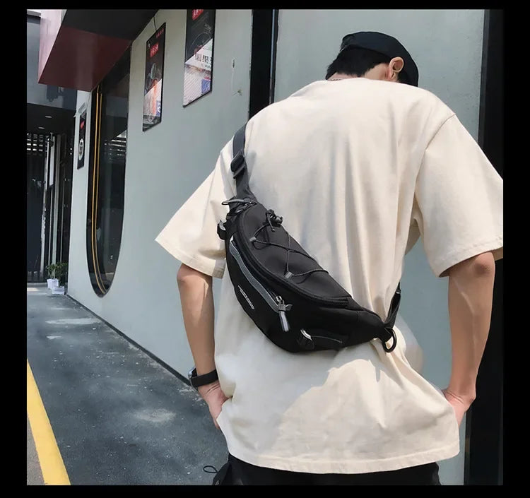 Korean Y2K Chest Bag Women and Men Purses and Handbags Reflective Stripe Waist Bag Student Crossbody Bags Sling Shoulder Bag