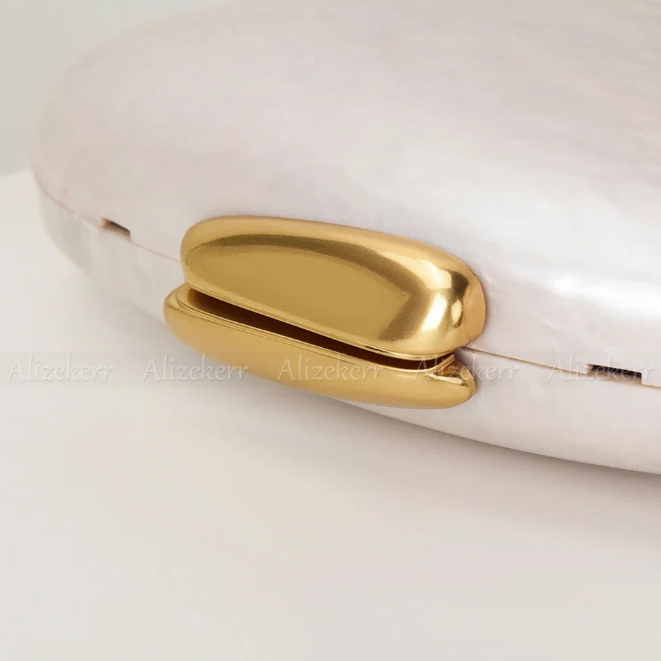 Alizekerr Oval Shaped Acrylic Evening Handbags For Wedding Party Women Boutique Elegant Clutch Purses Ladies Chain Shoulder Bags