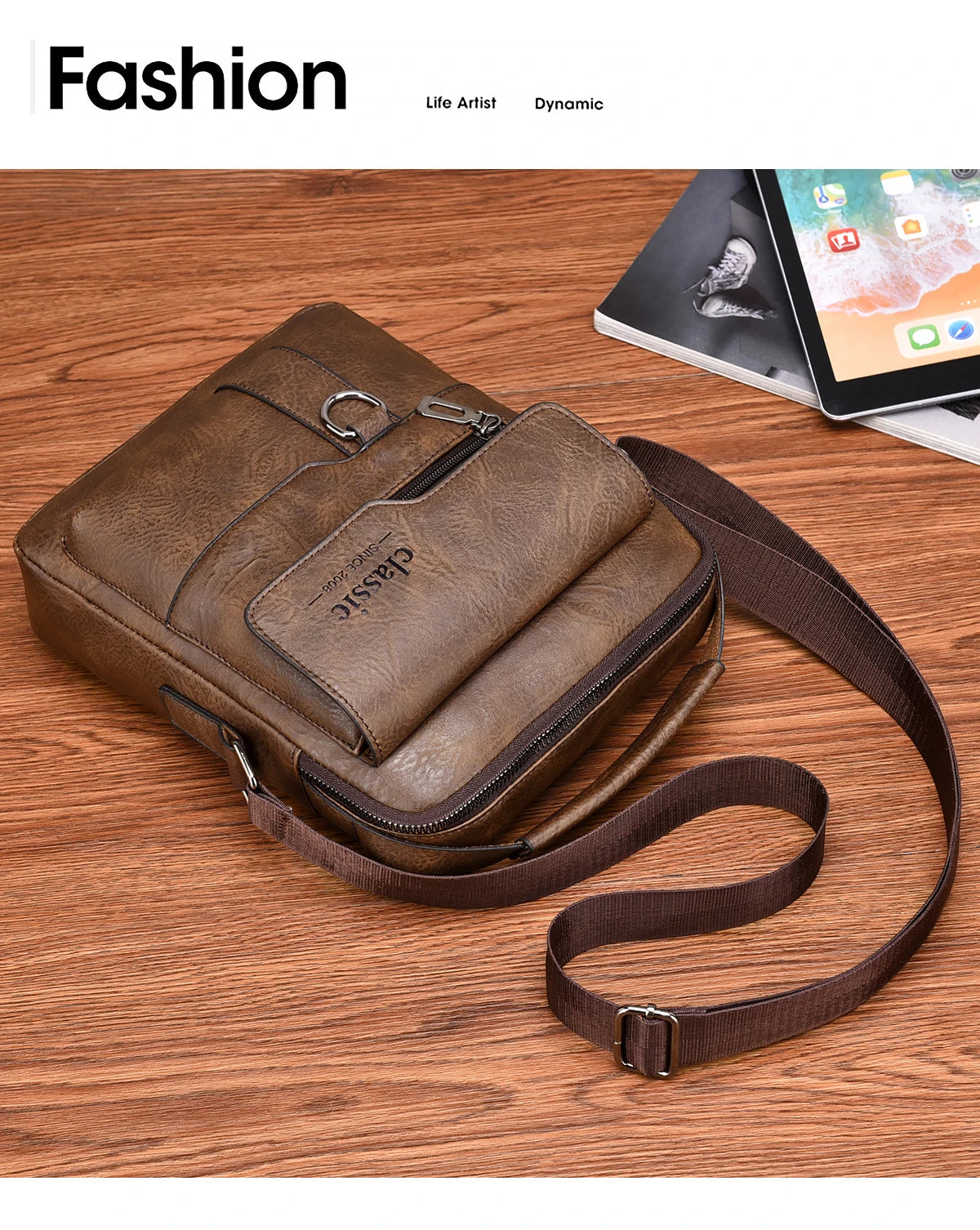 2024 New Vintage Men Crossbody Bag Leather Shoulder Bag For Men Handbags Brown Business Large Capacity Messenger Side Bags Male