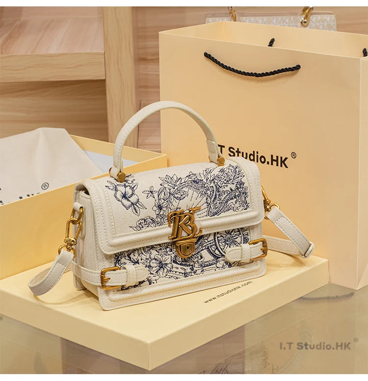 Women's handbag, handbag, women's 2024 new high-end texture summer designer single shoulder crossbody embroidered square bag
