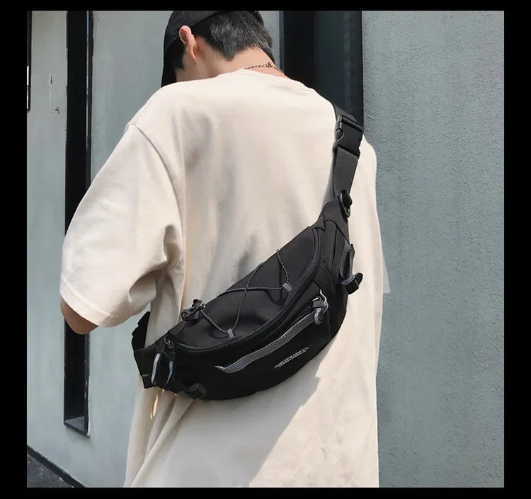 Korean Y2K Chest Bag Women and Men Purses and Handbags Reflective Stripe Waist Bag Student Crossbody Bags Sling Shoulder Bag