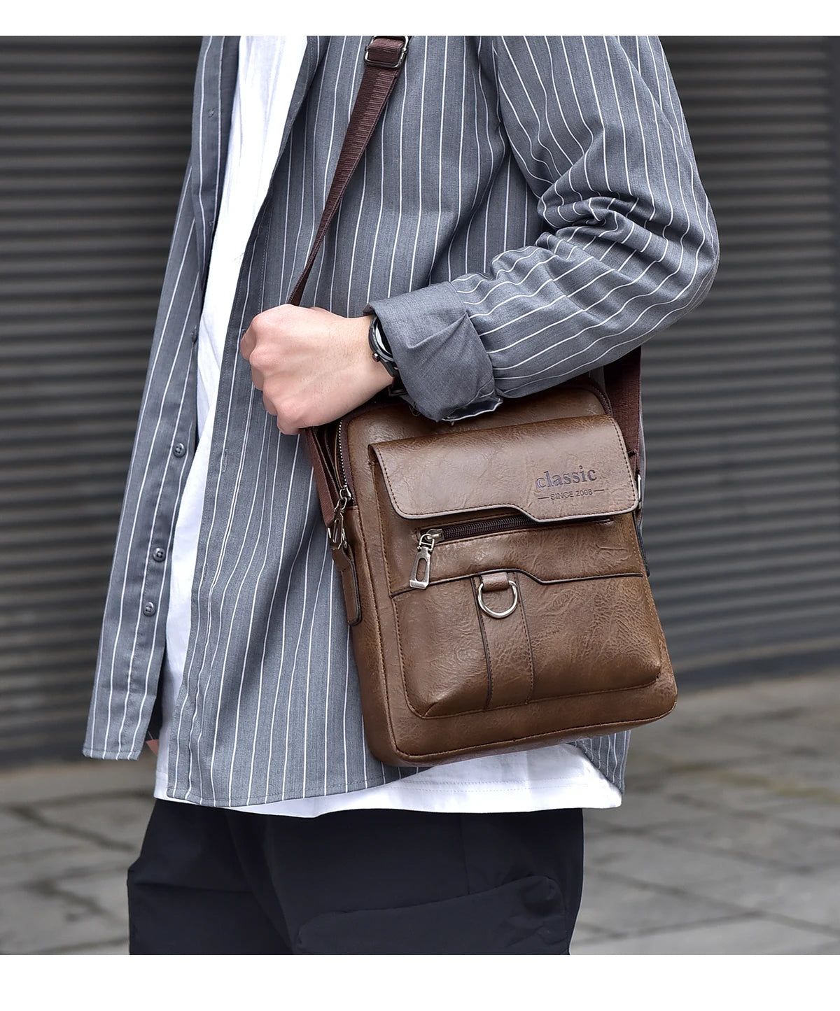 2024 New Vintage Men Crossbody Bag Leather Shoulder Bag For Men Handbags Brown Business Large Capacity Messenger Side Bags Male