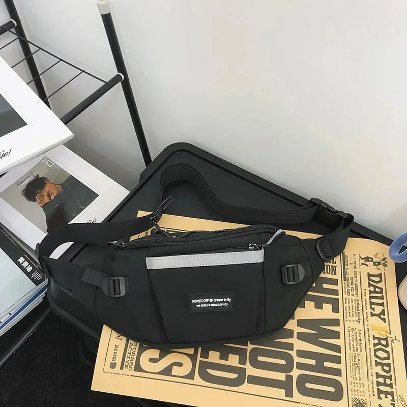 Korean Y2K Chest Bag Women and Men Purses and Handbags Reflective Stripe Waist Bag Student Crossbody Bags Sling Shoulder Bag