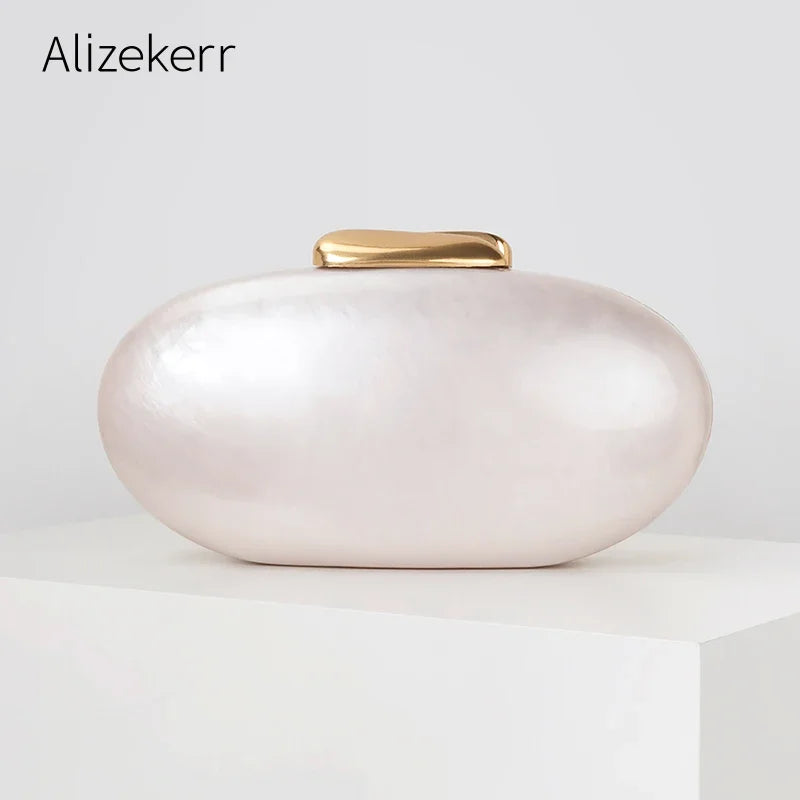 Alizekerr Oval Shaped Acrylic Evening Handbags For Wedding Party Women Boutique Elegant Clutch Purses Ladies Chain Shoulder Bags