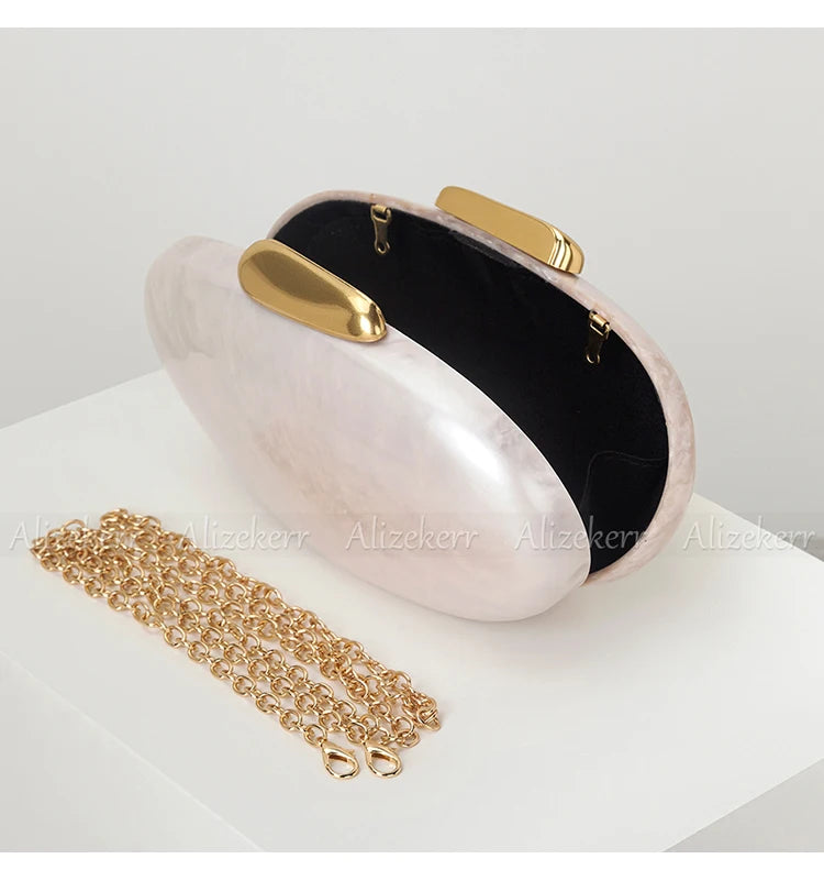 Alizekerr Oval Shaped Acrylic Evening Handbags For Wedding Party Women Boutique Elegant Clutch Purses Ladies Chain Shoulder Bags