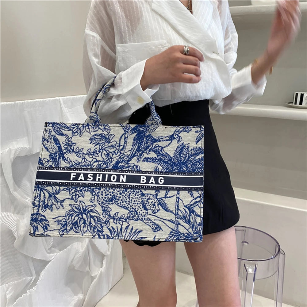 Fashion Ladies Canvas Printing Top-handle Tote Bag Female Casual Printing Creative Design Large Capacity Handbags