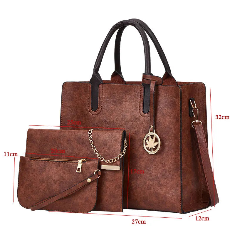 Ladies 3 in 1 Fashion Retro Pu Leather Tote Shoulder Bag Women's Lychee Printed Casual PU Leather 3 Pcs Set Messenger Handbags
