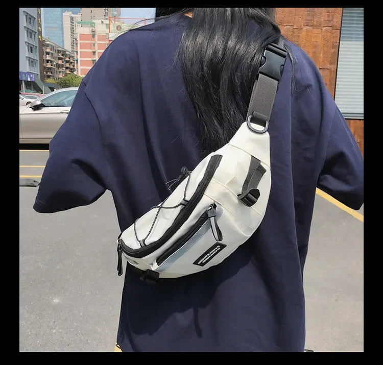 Korean Y2K Chest Bag Women and Men Purses and Handbags Reflective Stripe Waist Bag Student Crossbody Bags Sling Shoulder Bag