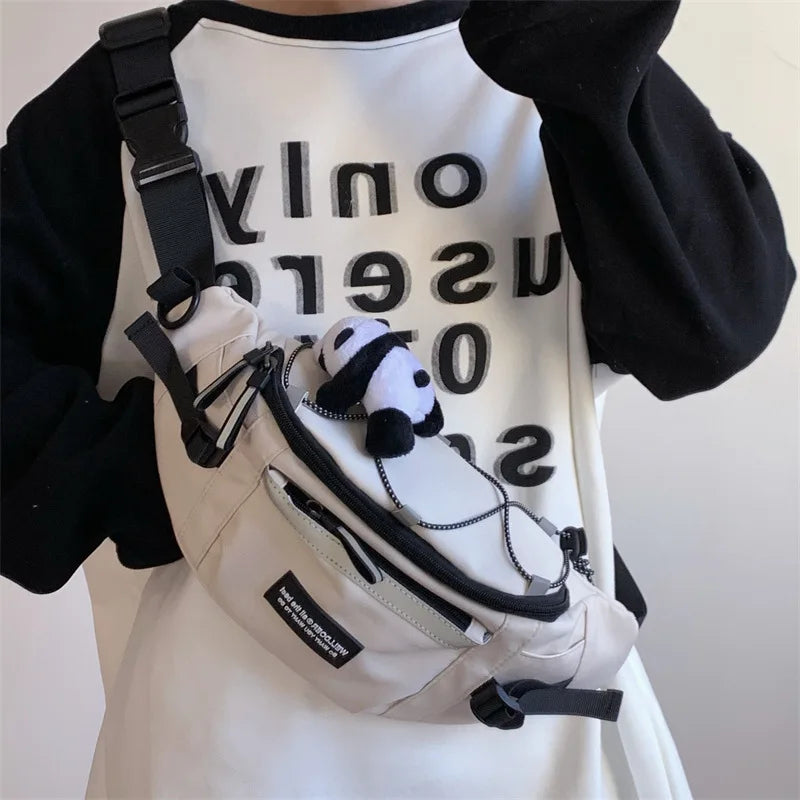 Korean Y2K Chest Bag Women and Men Purses and Handbags Reflective Stripe Waist Bag Student Crossbody Bags Sling Shoulder Bag