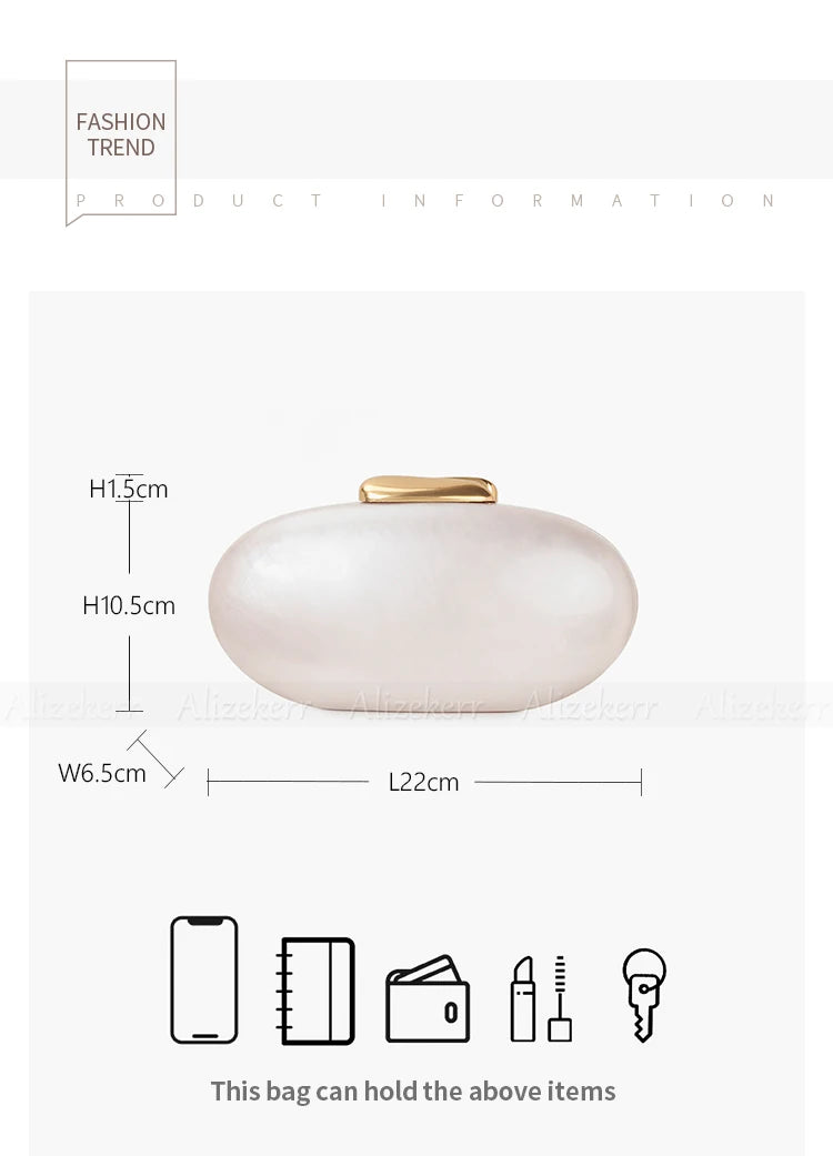 Alizekerr Oval Shaped Acrylic Evening Handbags For Wedding Party Women Boutique Elegant Clutch Purses Ladies Chain Shoulder Bags