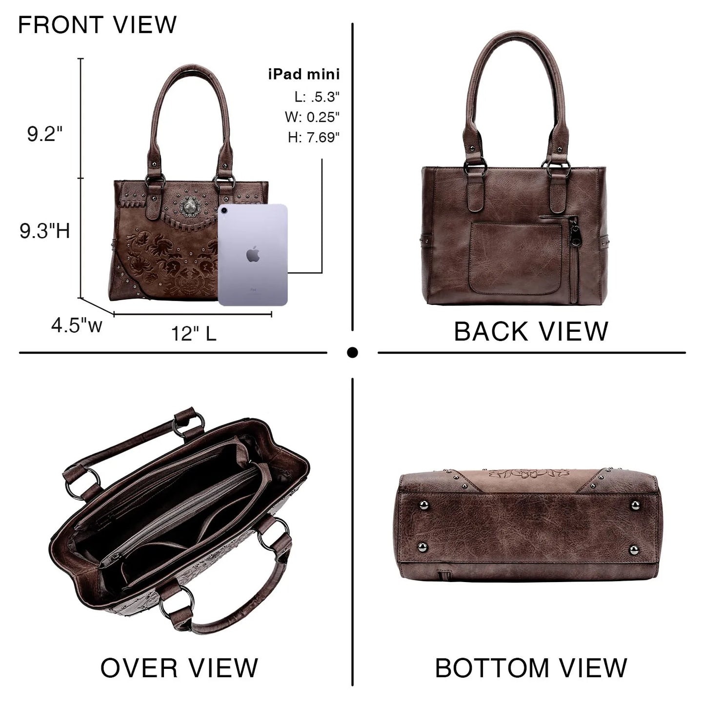 Celela Shoulder Bags for Women Tote Bag Large Ladies Quality Leather Vintage Western Purse Embossed Concho Studs Handbags