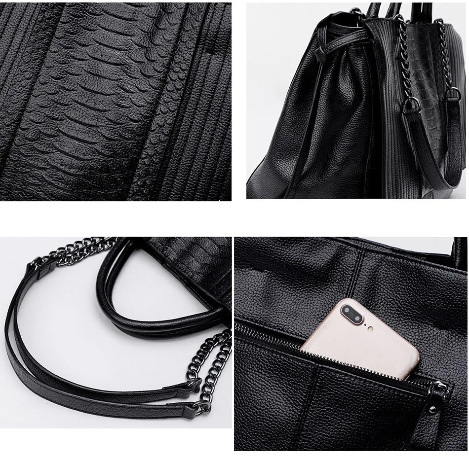Women handbag luxury Simple crocodile leather handbags Chain Women's shoulder bag black big Totes
