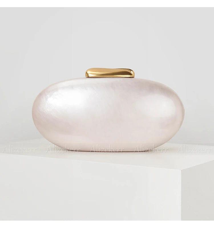 Alizekerr Oval Shaped Acrylic Evening Handbags For Wedding Party Women Boutique Elegant Clutch Purses Ladies Chain Shoulder Bags