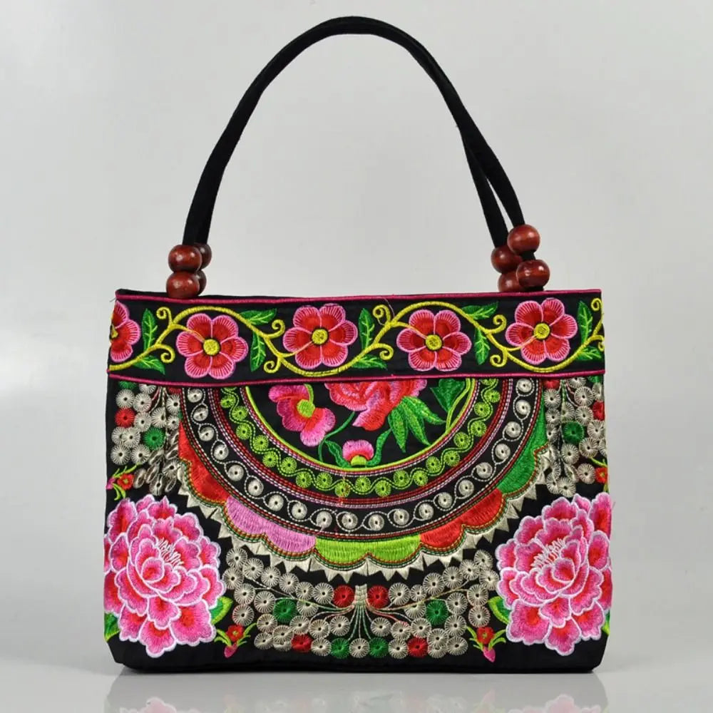 Fashion Embroidered Women's Canvas Handbags Ethnic Floral Embroidered Women's Handbags Bucket Bag
