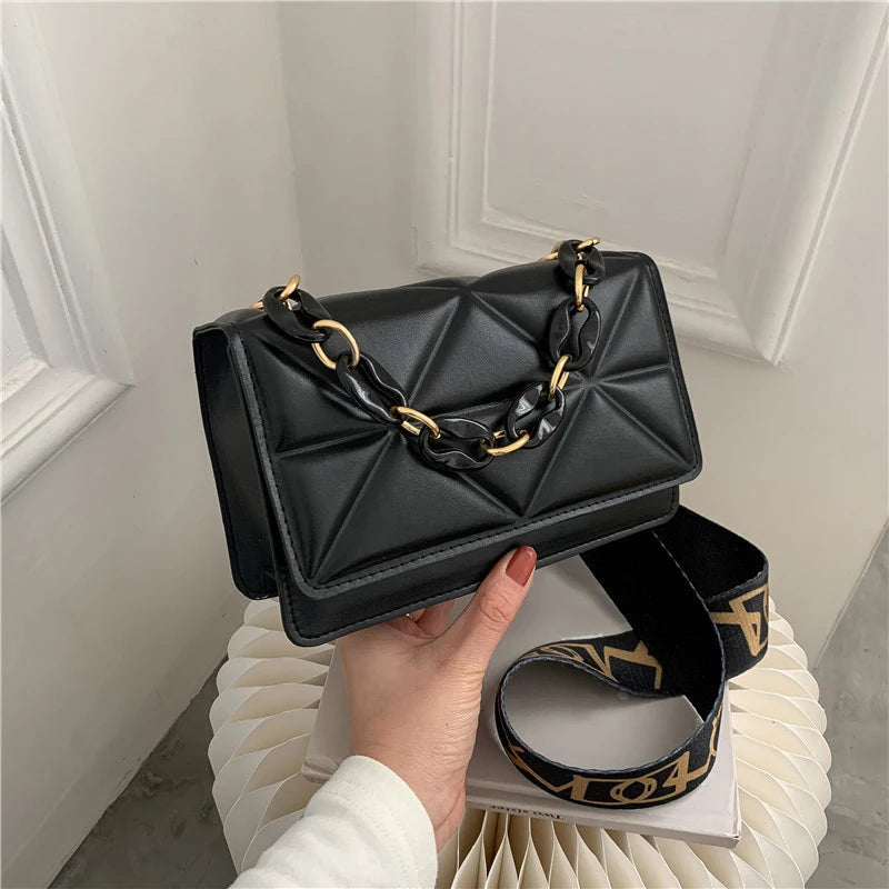 Fashion Women Shoulder Bag Handbags PU Leather Flap Female Large Capacity Metal Chain Casual Crossobdy Clutch Pouch