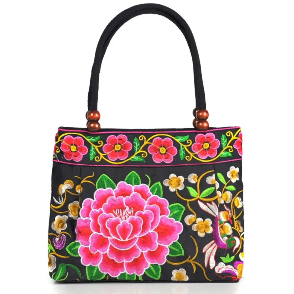 Fashion Embroidered Women's Canvas Handbags Ethnic Floral Embroidered Women's Handbags Bucket Bag