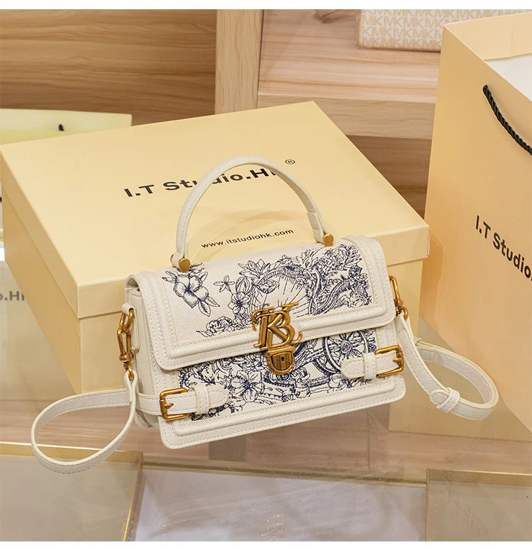 Women's handbag, handbag, women's 2024 new high-end texture summer designer single shoulder crossbody embroidered square bag