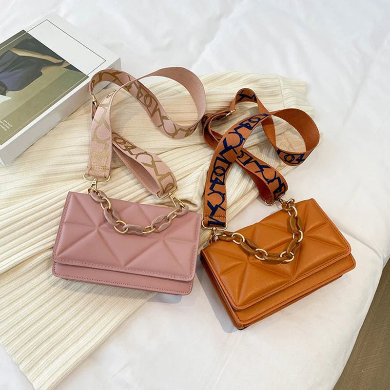 Fashion Women Shoulder Bag Handbags PU Leather Flap Female Large Capacity Metal Chain Casual Crossobdy Clutch Pouch