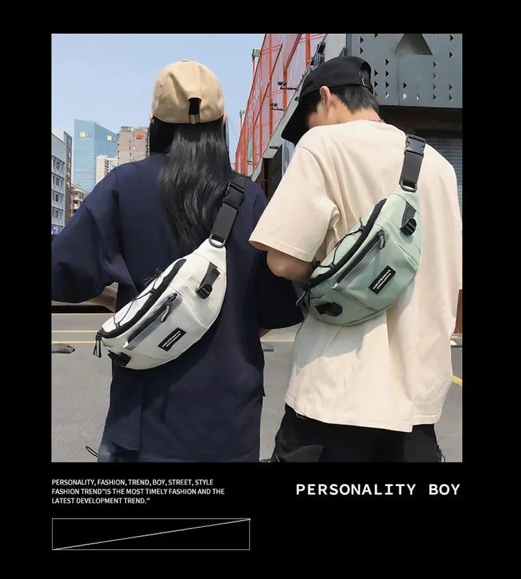 Korean Y2K Chest Bag Women and Men Purses and Handbags Reflective Stripe Waist Bag Student Crossbody Bags Sling Shoulder Bag