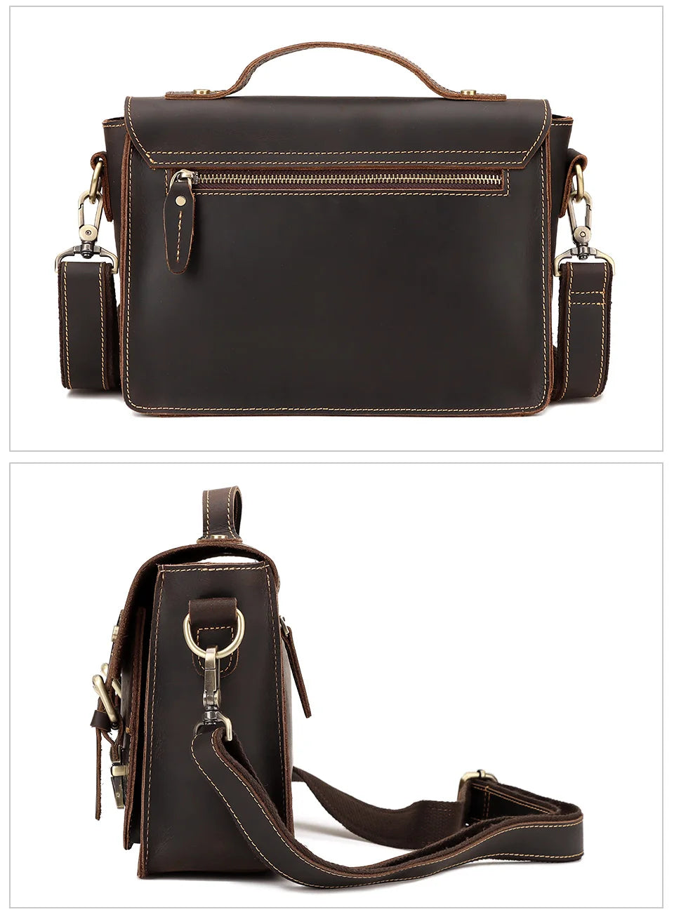 HUMERPAUL Crazy Horse Leather Men Messenger Bag Vintage Large Capacity Crossbody Bag Handbags Multifunctional Business Briefcase