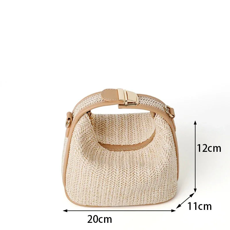 Yogodlns Summer Small Straw Handbag Trendy Shoulder Bag Woven Bucket Crossbody Bag Casual Seaside Beach Bag Gilrs Handle Tote