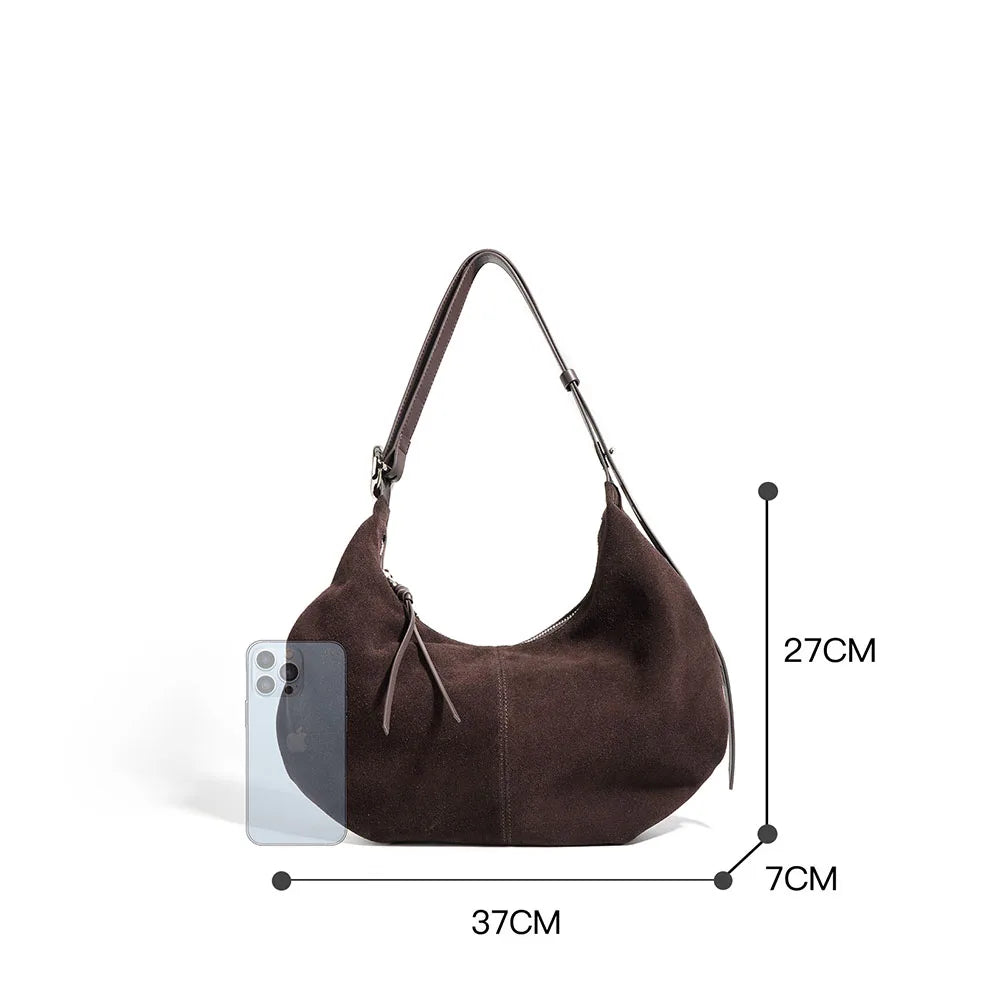 Luxury Ladies Suede Bag Half Moon Custom Leather Handbag Suede Shoulder Bag for Handbag Women Customise Tote Bag