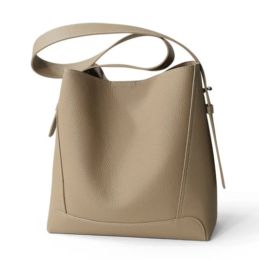 Factory Women Luxury Designer Full Grain Brown Genuine Leather Shoulder Bag Tote Shopping Cowhide Handbag for Ladies