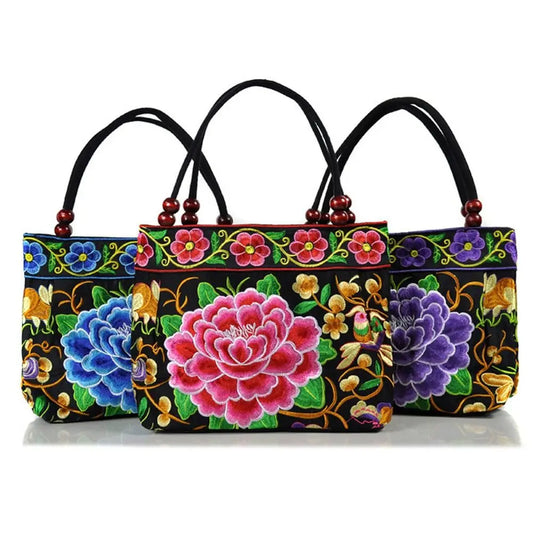 Fashion Embroidered Women's Canvas Handbags Ethnic Floral Embroidered Women's Handbags Bucket Bag